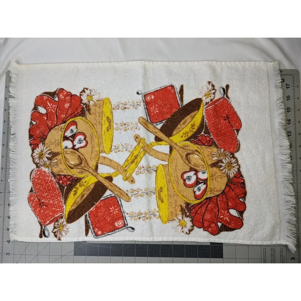 Kitchen Hand Towel Apple Pots Spoon 15x22 Inch‎ Vintage